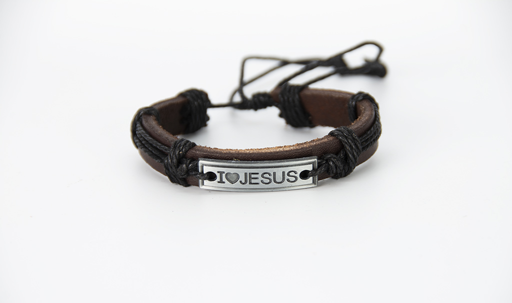 Christian Religious Cross Plate Jesus Genuine Leather Unisex Bracelet - Picture 9 of 9