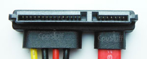 SATA 22 Pin left angle to SATA 22 pin male. SATA 22 Pin left angle to SATA 22 pin male.