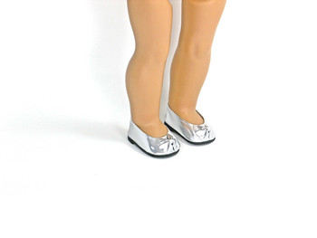 Shiny Silver 18 inch Shoes with Bow Fit American Girl Doll Shiny Silver 18 inch Shoes with Bow Fit American Girl Doll