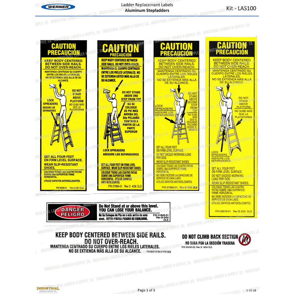 Werner LAS100 Safety Labels Aluminum Step Ladders Industrial Ladder