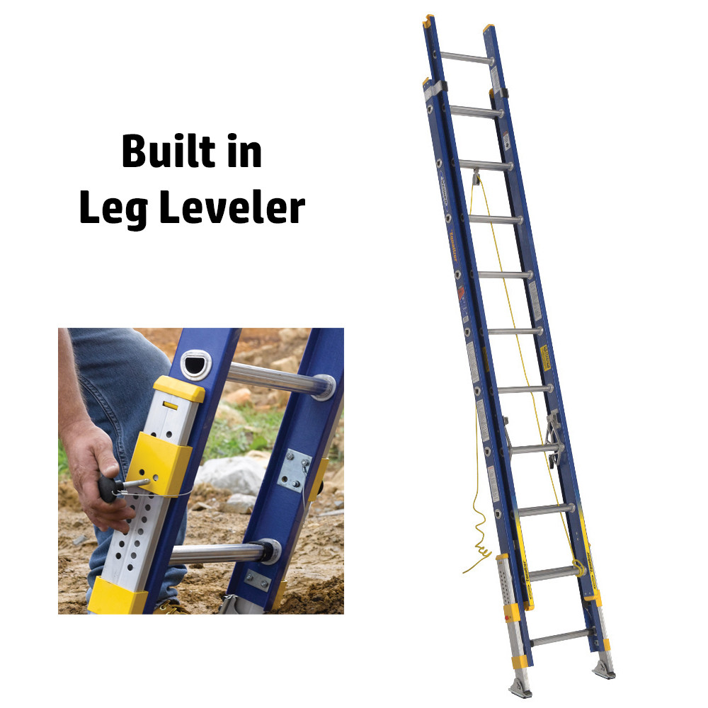Werner D8200-2EQ Series Equalizer Fiberglass Extension Ladder 300 lb Rated Werner D8200-2EQ Series Equalizer Fiberglass Extension Ladder 300 lb Rated