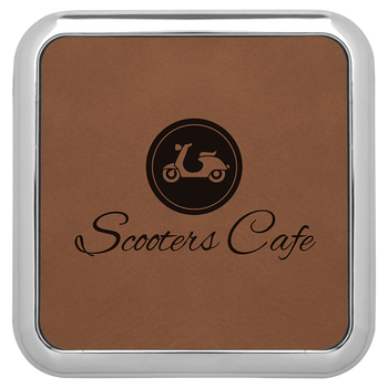 Dark Brown Coaster (Silver Border) with Custom Laser Engraving Dark Brown Coaster (Silver Border) with Custom Laser Engraving