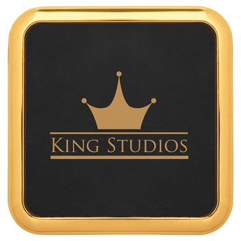 Black Coaster (Gold Border) with Custom Laser Engraving Black Coaster (Gold Border) with Custom Laser Engraving