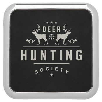 Black Coaster (Silver Border) with Custom Laser Engraving Black Coaster (Silver Border) with Custom Laser Engraving