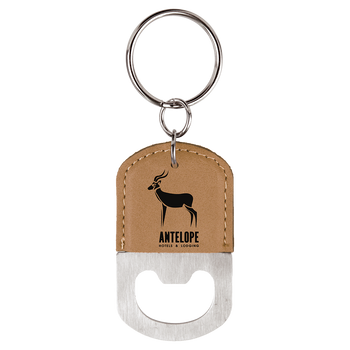 Light Brown Oval Bottle Opener Keychain with Custom Laser Engraving Light Brown Oval Bottle Opener Keychain with Custom Laser Engraving