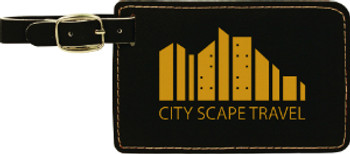 Black/Gold Rectangle Leatherette Luggage Tag with Custom Laser Engraving Black/Gold Rectangle Leatherette Luggage Tag with Custom Laser Engraving