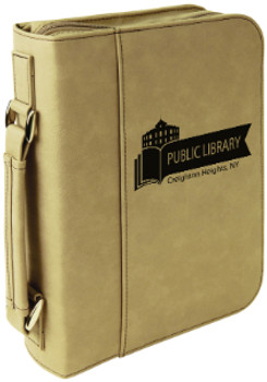 Light Brown Leatherette Large Book Cover w/ Zipper with Custom Laser Engraving Light Brown Leatherette Large Book Cover w/ Zipper with Custom Laser Engraving
