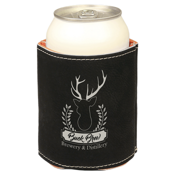 Black/Silver Leatherette Beverage Holder with Custom Laser Engraving Black/Silver Leatherette Beverage Holder with Custom Laser Engraving
