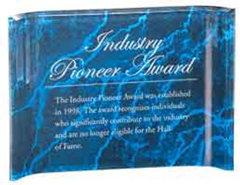 Custom Engraved Blue Marbleized Acrylic Crescent Shaped Award (7" x 5") Custom Engraved Blue Marbleized Acrylic Crescent Shaped Award (7" x 5")