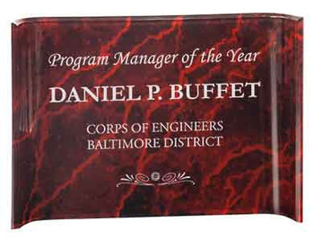 Custom Engraved Red Marbleized Acrylic Crescent Shaped Award (10" x 7") Custom Engraved Red Marbleized Acrylic Crescent Shaped Award (10" x 7")