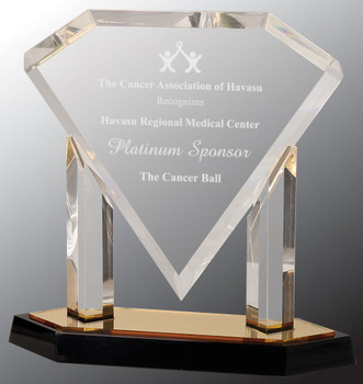 Custom Engraved Clear Acrylic Floating Diamond Award with Gold Base (10.75") Custom Engraved Clear Acrylic Floating Diamond Award with Gold Base (10.75")