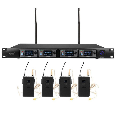 Abel KTV Wireless Microphone System Professional 4 Channel UHF Mic with Headset