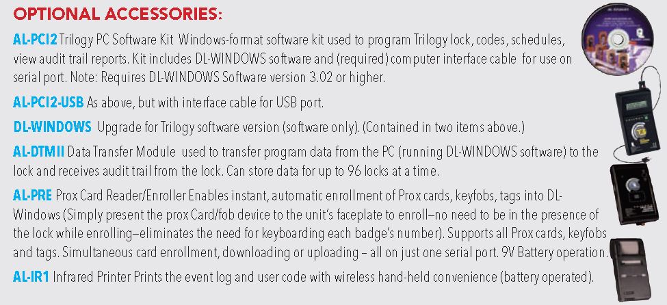 Alarm Lock Trilogy DL5200 Accessories List | Alarm Lock Trilogy DL5200IC Accessories List