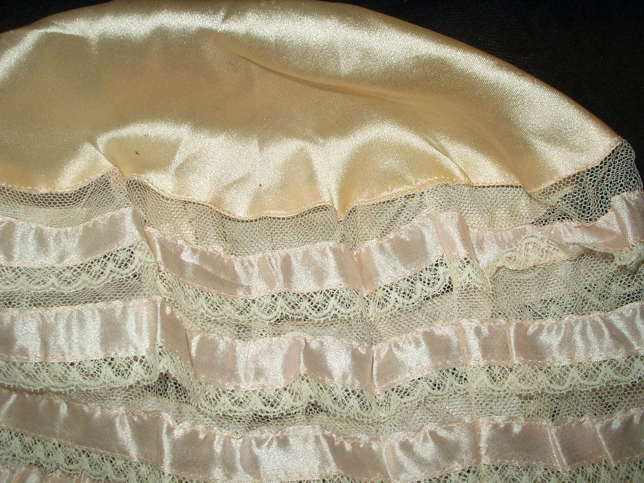 Peach Silk Lace Ribbon Lingerie Bed Bonnet Vintage 1920s Flapper ...