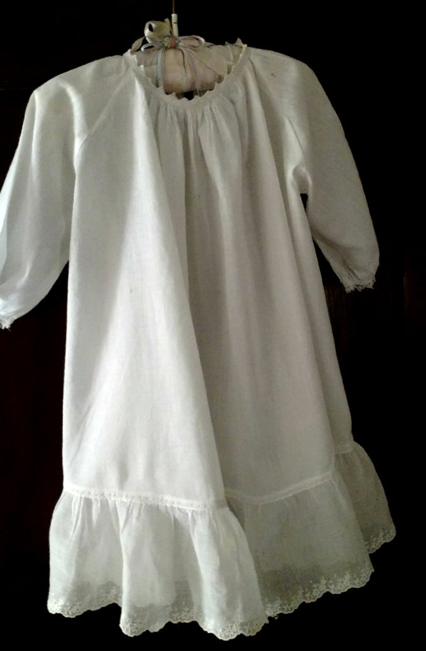 Baby Doll Dress Edwardian 1920 Batiste Ruffle Hem Ribbon Drawstring ...