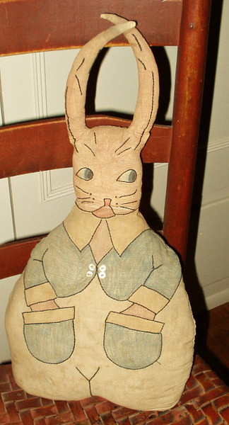Vintage Edwardian 1900 1920 Stamped Tinted Embroidery Stuffed Bunny Rabbit Vintage Edwardian 1900 1920 Stamped Tinted Embroidery Stuffed Bunny Rabbit