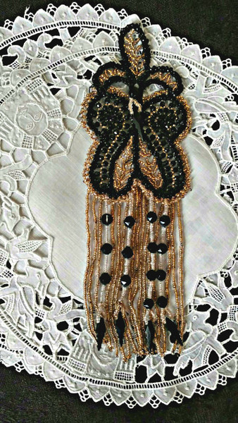 Victorian Edwardian Beaded Tassel Beadwork Gold Black Beads Embellishment Victorian Edwardian Beaded Tassel Beadwork Gold Black Beads Embellishment