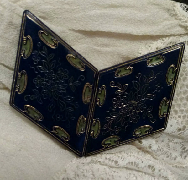 Vintage 1930 Art Deco Belt Buckle Blue Cloisonne Brass Flower Design Vintage 1930 Art Deco Belt Buckle Blue Cloisonne Brass Flower Design