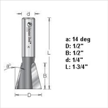Amana 45804 1/2"D 14 Degree Dovetail Router Bit 1/4" Shank Amana 45804 1/2"D 14 Degree Dovetail Router Bit 1/4" Shank