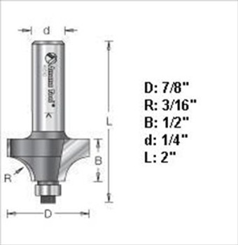 Amana 49600 3/16" Radius Edge Beading Router Bit 1/4" Shank Amana 49600 3/16" Radius Edge Beading Router Bit 1/4" Shank