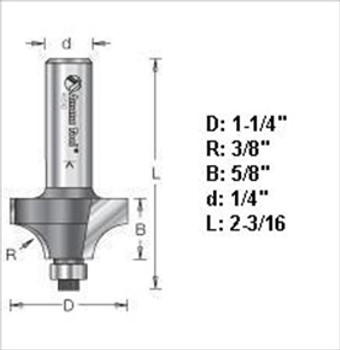 Amana 49612 3/8" Radius Edge Beading Router Bit 1/4" Shank Amana 49612 3/8" Radius Edge Beading Router Bit 1/4" Shank
