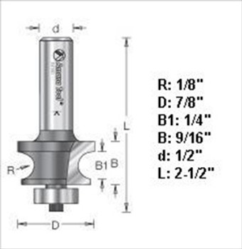Amana 54162 1/8" Radius Edge Beading Router Bit 1/2" Shank Amana 54162 1/8" Radius Edge Beading Router Bit 1/2" Shank