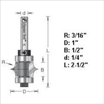 Amana 54190 3/16" Radius Edge Bead Router Bit 1/4" Shank Amana 54190 3/16" Radius Edge Bead Router Bit 1/4" Shank