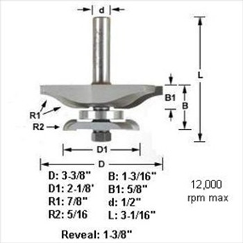 Amana 54221 Ogee Raised Panel Router Bit W/Back Cutter 1/2" Shank Amana 54221 Ogee Raised Panel Router Bit W/Back Cutter 1/2" Shank