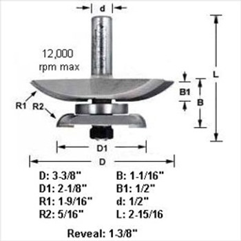 Amana 54229 Cove Raised Panel Router Bit W/Back Cutter 1/2" Shank Amana 54229 Cove Raised Panel Router Bit W/Back Cutter 1/2" Shank