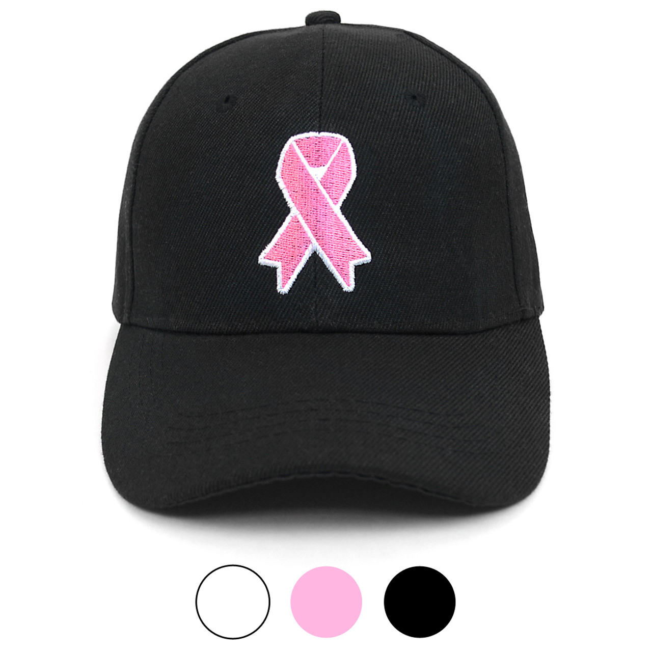 Breast Cancer Ribbon Black Embroidered Baseball Cap