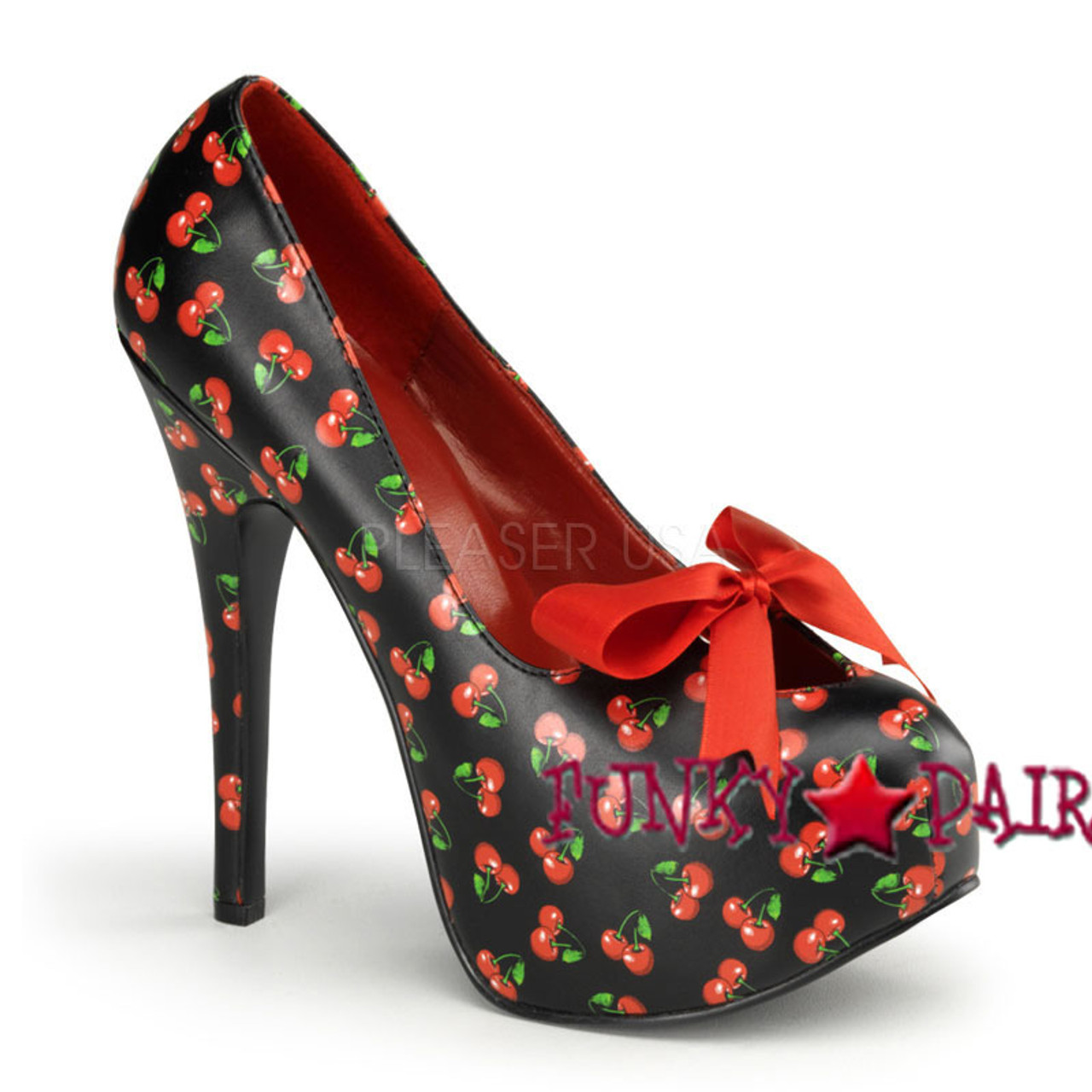 Pin-Up Couture | Teeze-12-6, Cherries Print Platform Shoes