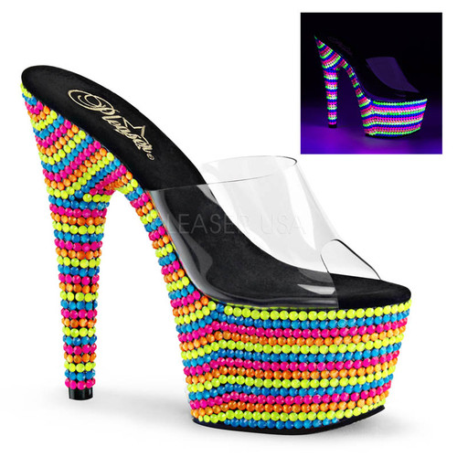 Adore-701RBS, 7 Inch Stiletto Heel With Neon UV Reactive Stones Adore-701RBS, 7 Inch Stiletto Heel With Neon UV Reactive Stones