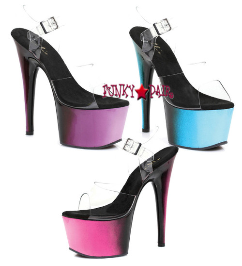 7 inch stiletto heel ankle strap platform sandal with ombre design (Made in USA) 7 inch stiletto heel ankle strap platform sandal with ombre design (Made in USA)