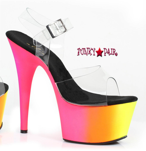 7 inch high heel ankle strap platform with neon uv color that glows in black light. (Made in USA) 7 inch high heel ankle strap platform with neon uv color that glows in black light. (Made in USA)