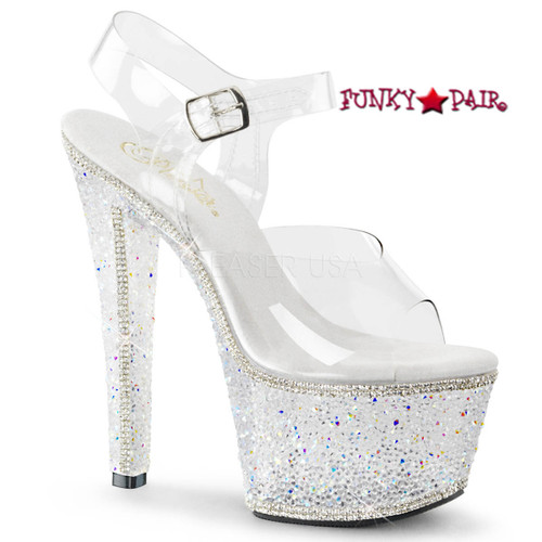 Bejeweled-708-2, 7 Inch Ankle Strap with Silver Multi Rhinestones Bejeweled-708-2, 7 Inch Ankle Strap with Silver Multi Rhinestones