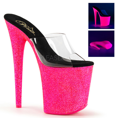 Flamingo-801UVG, 8 Inch Stiletto Heel UV Reactive Mini Glitters Platform Slide Flamingo-801UVG, 8 Inch Stiletto Heel UV Reactive Mini Glitters Platform Slide