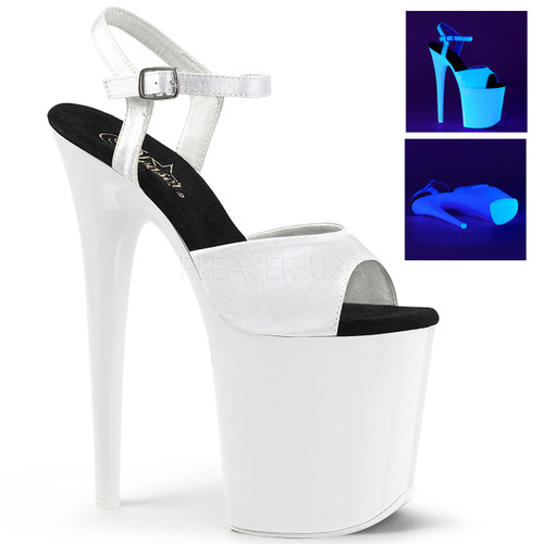 Flamingo-809UV, 8 Inch Stiletto Heel Ankle Strap Sandal with UV Reactive Bottom Flamingo-809UV, 8 Inch Stiletto Heel Ankle Strap Sandal with UV Reactive Bottom