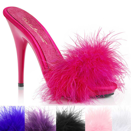 Poise-501F, 5 Inch Heel Plaform Marabou Slide Poise-501F, 5 Inch Heel Plaform Marabou Slide