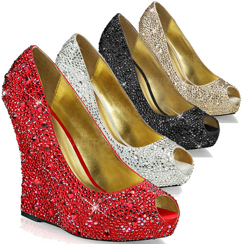 Isabelle-18, 5.25 Inch Wedge Pump with Rhinestones Isabelle-18, 5.25 Inch Wedge Pump with Rhinestones