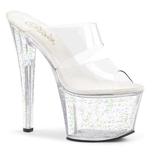 Sky-302MG, 7 Inch High Heel with Mini Glitters Platform Double Band Slide Sky-302MG, 7 Inch High Heel with Mini Glitters Platform Double Band Slide