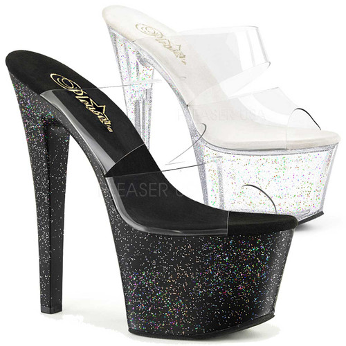 Sky-302MG, 7 Inch High Heel with Mini Glitters Platform Double Band Slide Sky-302MG, 7 Inch High Heel with Mini Glitters Platform Double Band Slide