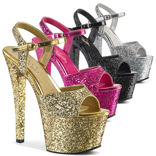 Sky-310LG, 7 Inch High Heel Glitter Platform Ankle Strap Sandal Sky-310LG, 7 Inch High Heel Glitter Platform Ankle Strap Sandal