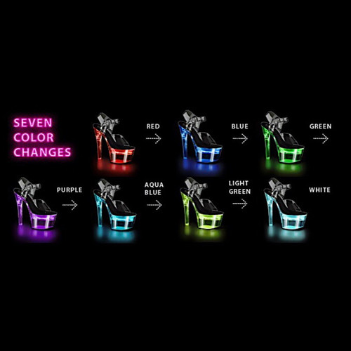 7" (17.8cm) Heel, 2 3/4" (7cm) Platform USB chargeable, LED Illuminated Slide Featuring 7 Color Changes & 4 Lighting Patterns 7" (17.8cm) Heel, 2 3/4" (7cm) Platform USB chargeable, LED Illuminated Slide Featuring 7 Color Changes & 4 Lighting Patterns