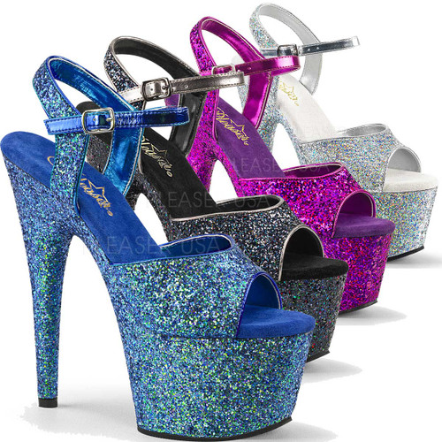 Adore-710LG, 7 Inch High Heel Ankle Strap Sandal with Holographic Glitter Adore-710LG, 7 Inch High Heel Ankle Strap Sandal with Holographic Glitter