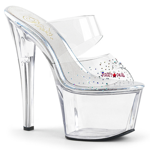 Sky-302SD, 7 Inch High Heel Platform Double Band Platform Slide with Rhinestones Sky-302SD, 7 Inch High Heel Platform Double Band Platform Slide with Rhinestones