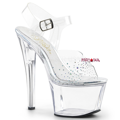 Lip-108SD, 5 Inch High Heel Ankle Strap Sandal with Rhinestones on Vamp