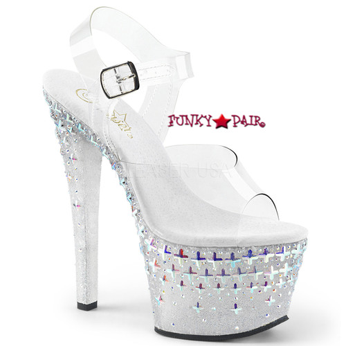 Pleaser | Sky-308CROSS, Ankle Strap Sandal with Rhinestones Cross on Platform Pleaser | Sky-308CROSS, Ankle Strap Sandal with Rhinestones Cross on Platform