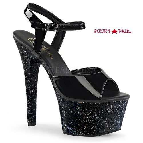 Aspire-609MG, 6 Inch Ankle Strap with Mini Glitters on Platform Aspire-609MG, 6 Inch Ankle Strap with Mini Glitters on Platform