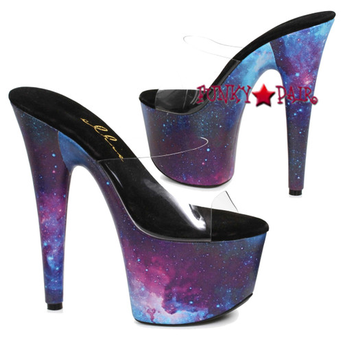 709-Galaxy, 7 Inch Stiletto Heel Slide with Cosmo Print 709-Galaxy, 7 Inch Stiletto Heel Slide with Cosmo Print
