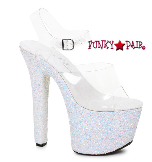 711-Serenity, 7 Inch High Heel Ankle Strap with Glitter Platform 711-Serenity, 7 Inch High Heel Ankle Strap with Glitter Platform